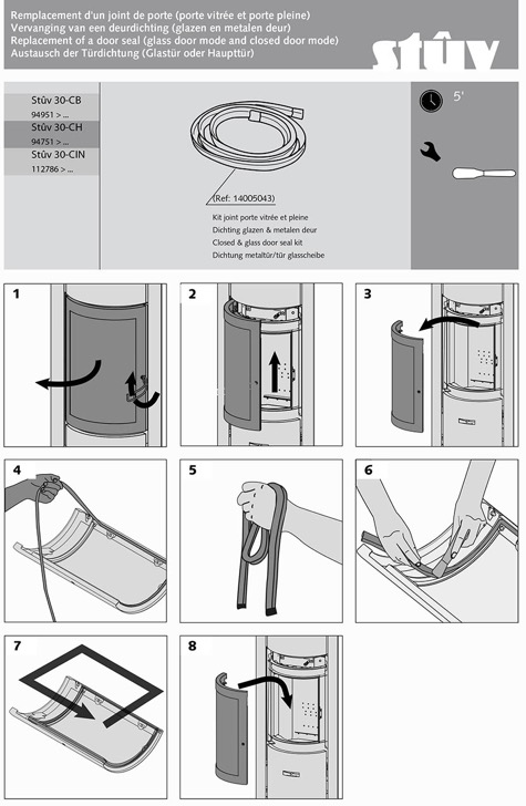 Changement d'un joint de porte et joint de vitre Poêle à bois/ Insert. 